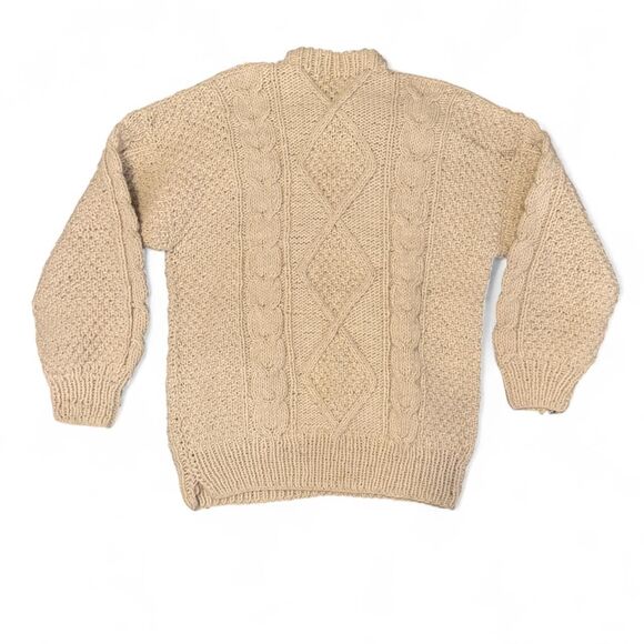 Sweater Connection 100% Wool Cable Knit Fisherman Sweater Beige XL Hand Made Ecu - Picture 2 of 7